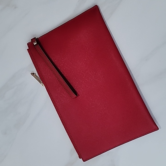 MICHAEL KORS Jet Set Selma XL Red Leather Gold Studded Pochette Wristlet Clutch - Picture 2 of 15